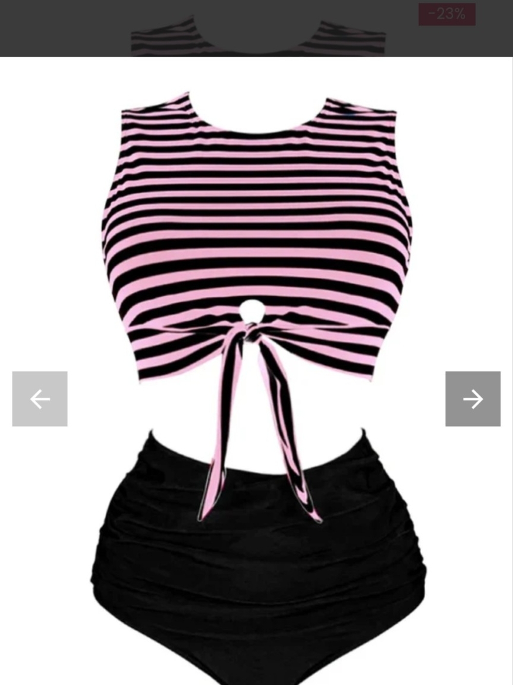 Pink & Black 1970s Striped Waist Tie Patchwork Swimsuit